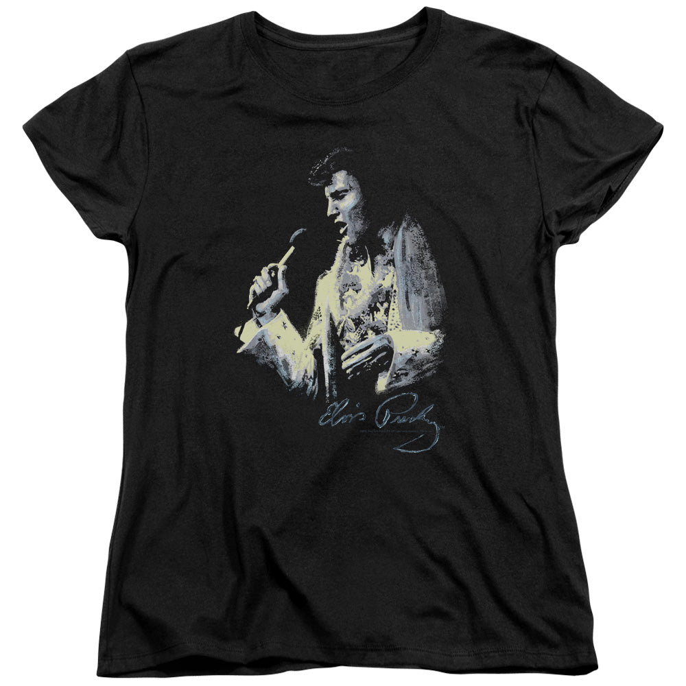 AN OFFCIALLY LICENSED ELVIS PRESLEY PAINTED KING WOMEN'S REGULAR FIT T-SHIRT BLACK
