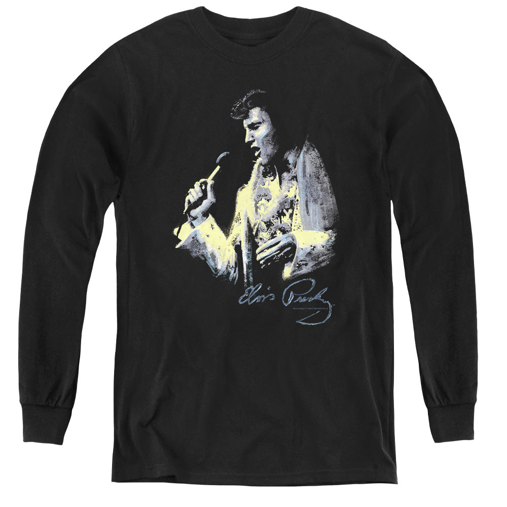 AN OFFCIALLY LICENSED ELVIS PRESLEY PAINTED KING YOUTH LONG SLEEVE T-SHIRT BLACK