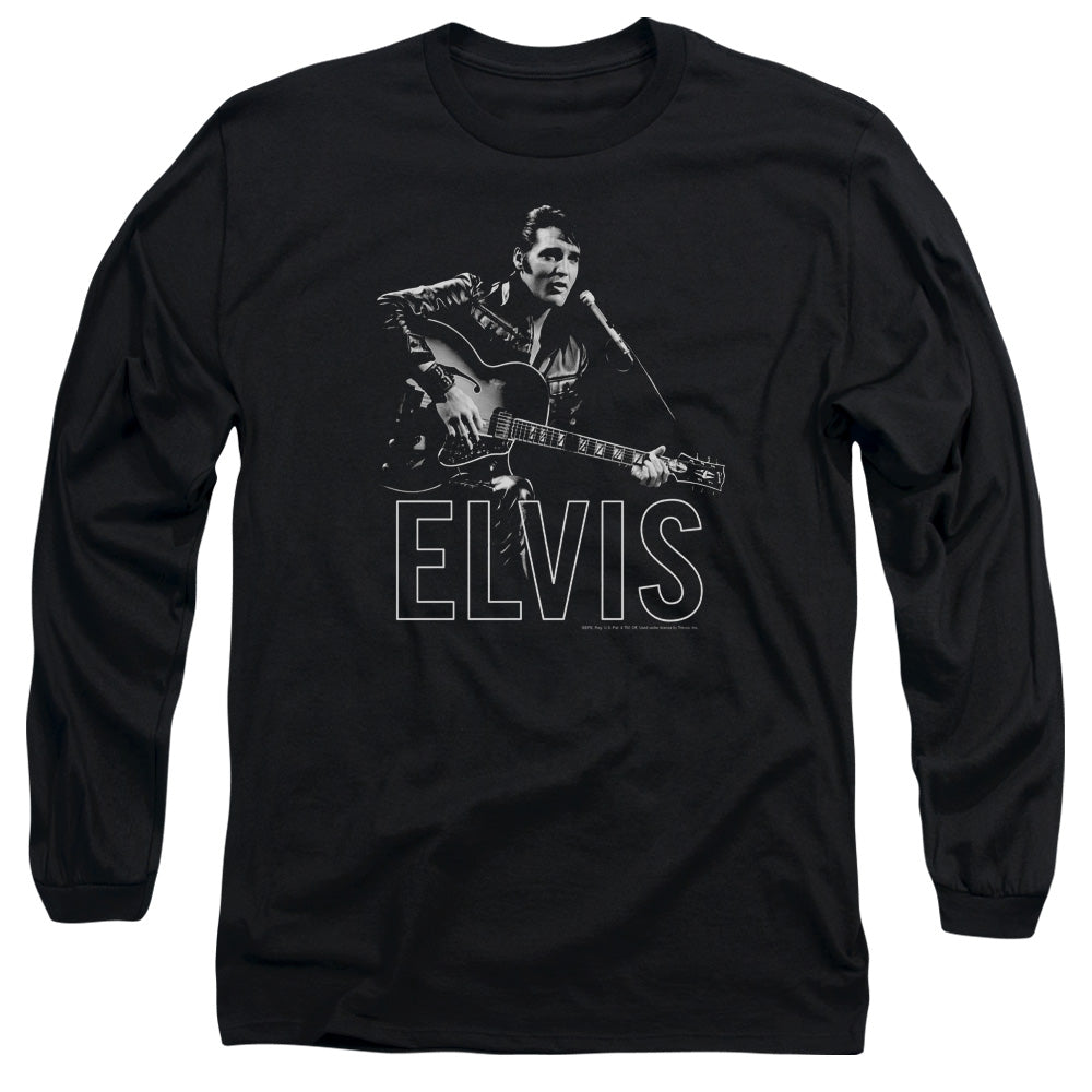 AN OFFCIALLY LICENSED ELVIS PRESLEY GUITAR IN HAND MEN'S LONG SLEEVE T-SHIRT BLACK