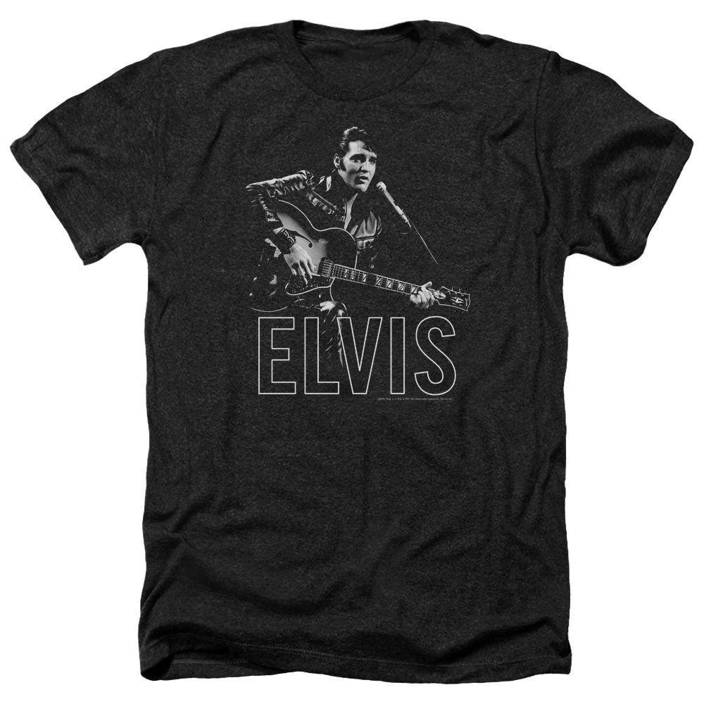 AN OFFCIALLY LICENSED ELVIS PRESLEY GUITAR IN HAND MEN'S HEATHER T-SHIRT CHARCOAL