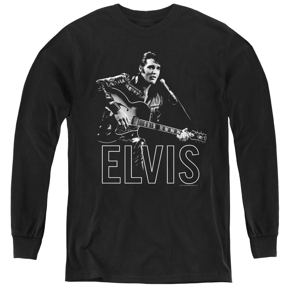 AN OFFCIALLY LICENSED ELVIS PRESLEY GUITAR IN HAND YOUTH LONG SLEEVE T-SHIRT BLACK