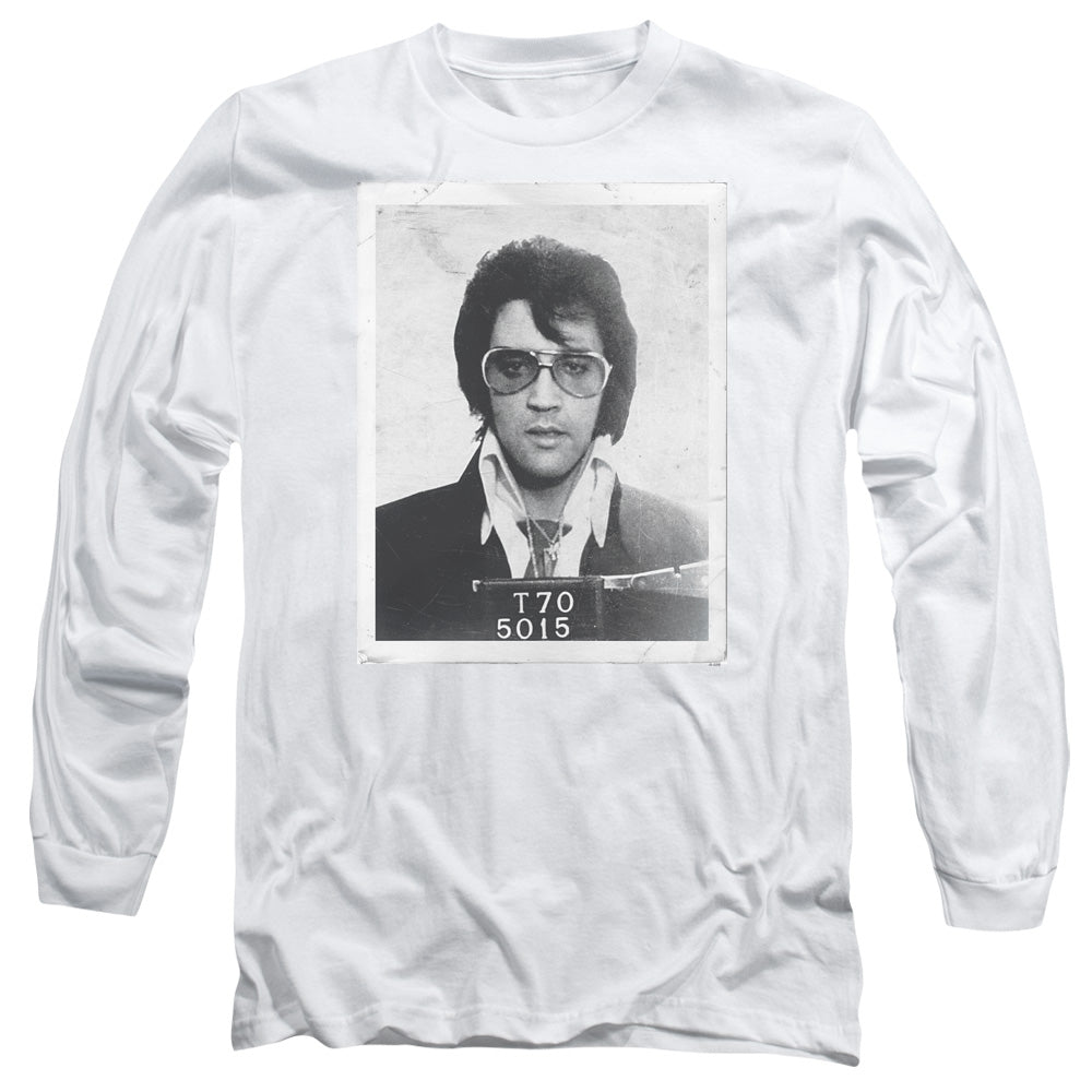 AN OFFCIALLY LICENSED ELVIS PRESLEY FRAMED MEN'S LONG SLEEVE T-SHIRT WHITE