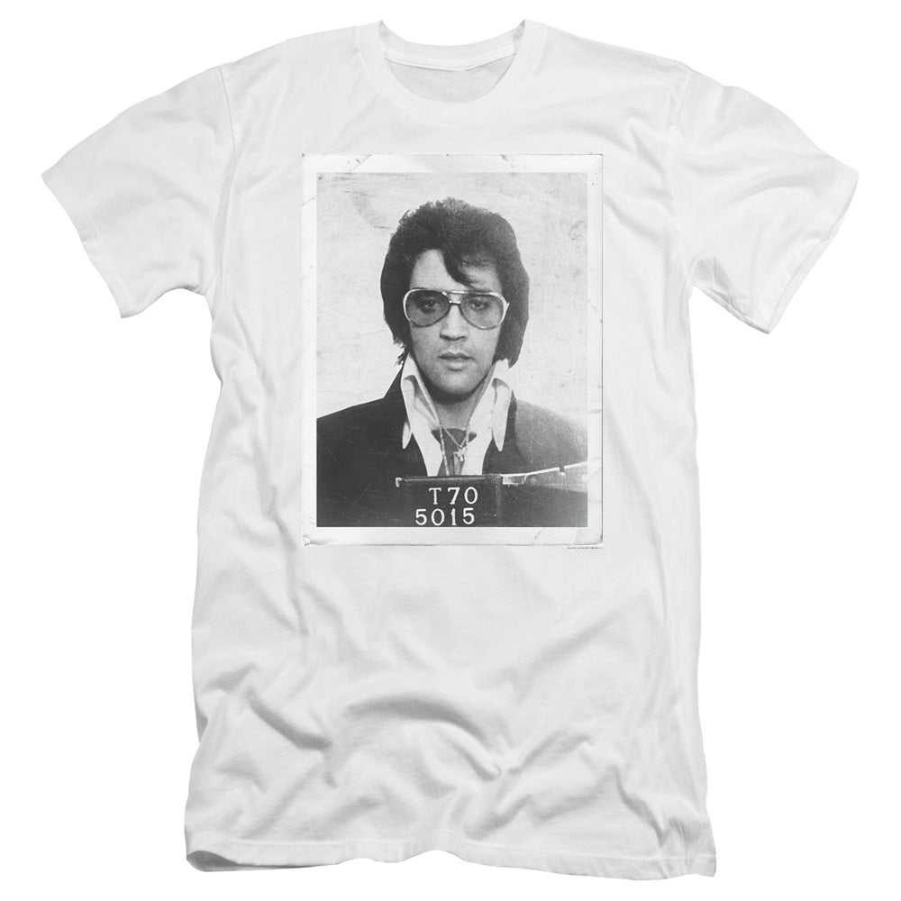AN OFFCIALLY LICENSED ELVIS PRESLEY FRAMED MEN'S PREMIUM SLIM FIT T-SHIRT WHITE