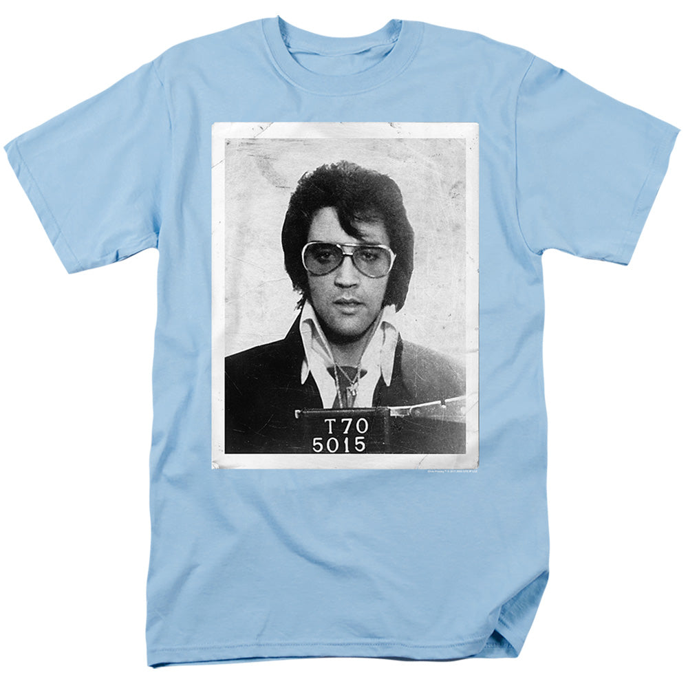 AN OFFCIALLY LICENSED ELVIS PRESLEY FRAMED MEN'S REGULAR FIT T-SHIRT LIGHT BLUE