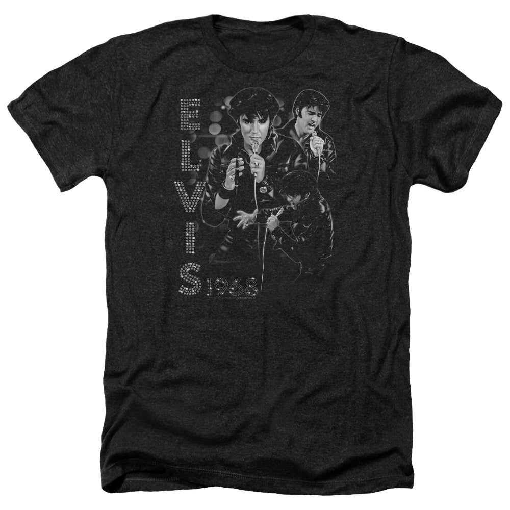 AN OFFCIALLY LICENSED ELVIS PRESLEY LEATHERED MEN'S HEATHER T-SHIRT CHARCOAL