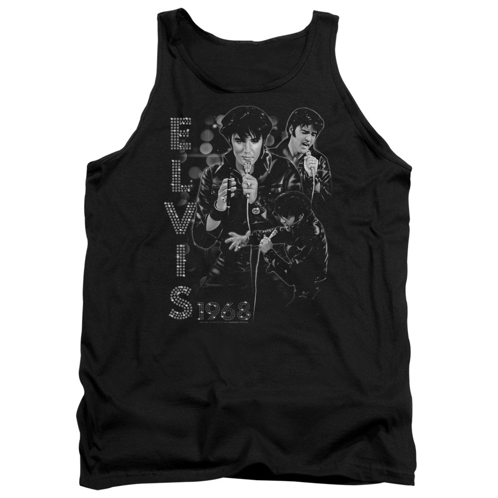 AN OFFCIALLY LICENSED ELVIS PRESLEY LEATHERED ADULT UNISEX TANK TOP BLACK