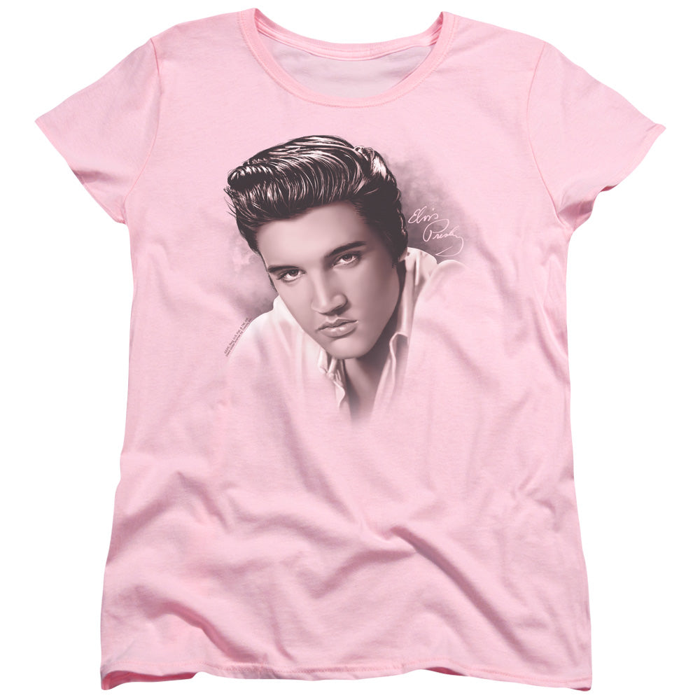 AN OFFCIALLY LICENSED ELVIS PRESLEY THE STARE WOMEN'S REGULAR FIT T-SHIRT PINK