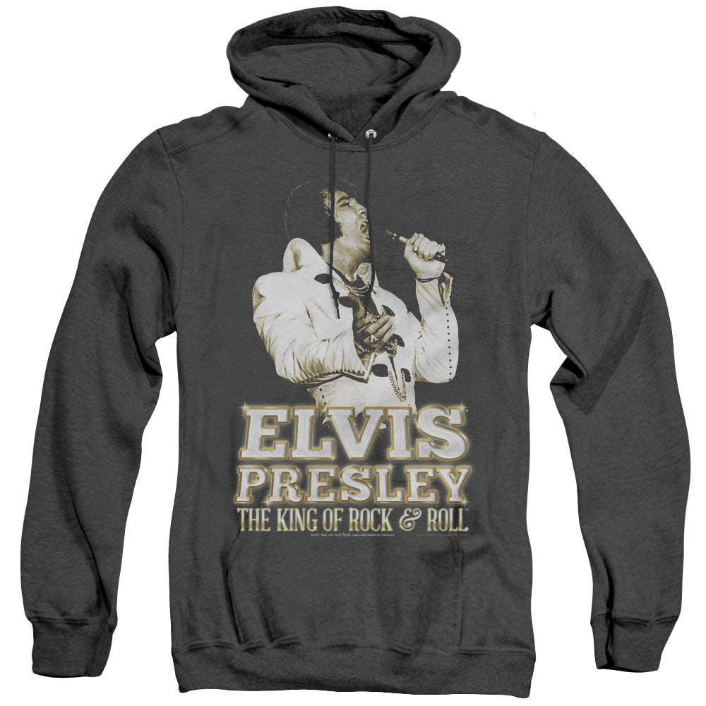 AN OFFCIALLY LICENSED ELVIS PRESLEY GOLDEN ADULT UNISEX HEATHER PULLOVER HOODIE BLACK