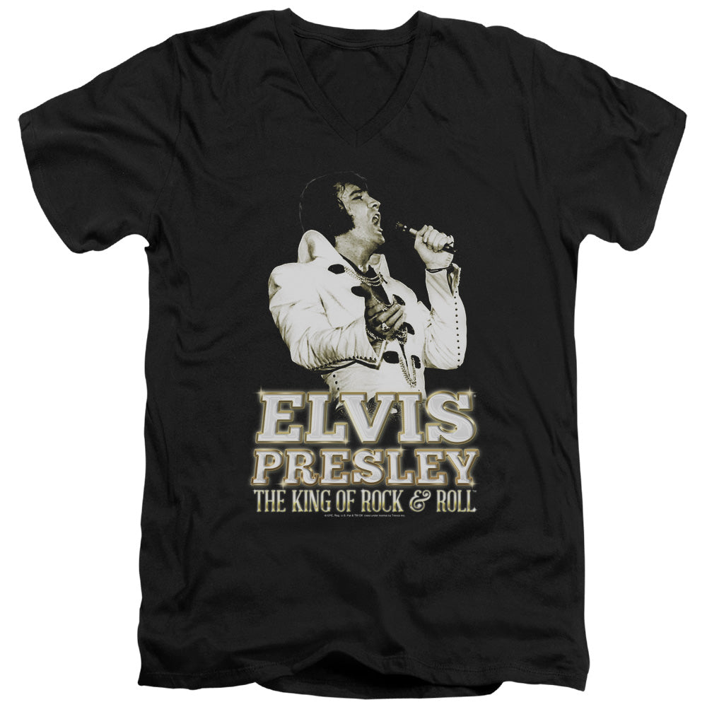 AN OFFCIALLY LICENSED ELVIS PRESLEY GOLDEN MEN'S V-NECK T-SHIRT BLACK