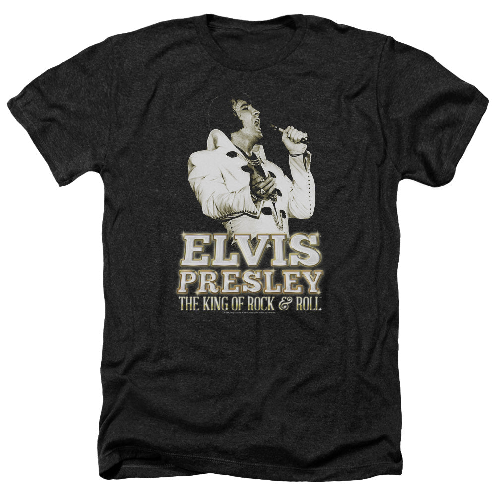 AN OFFCIALLY LICENSED ELVIS PRESLEY GOLDEN MEN'S HEATHER T-SHIRT CHARCOAL