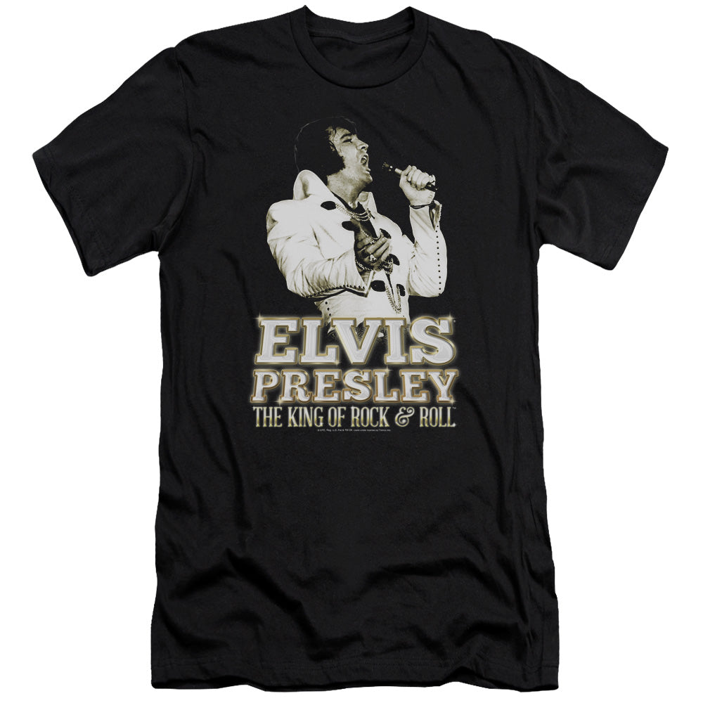 AN OFFCIALLY LICENSED ELVIS PRESLEY GOLDEN MEN'S PREMIUM SLIM FIT T-SHIRT BLACK