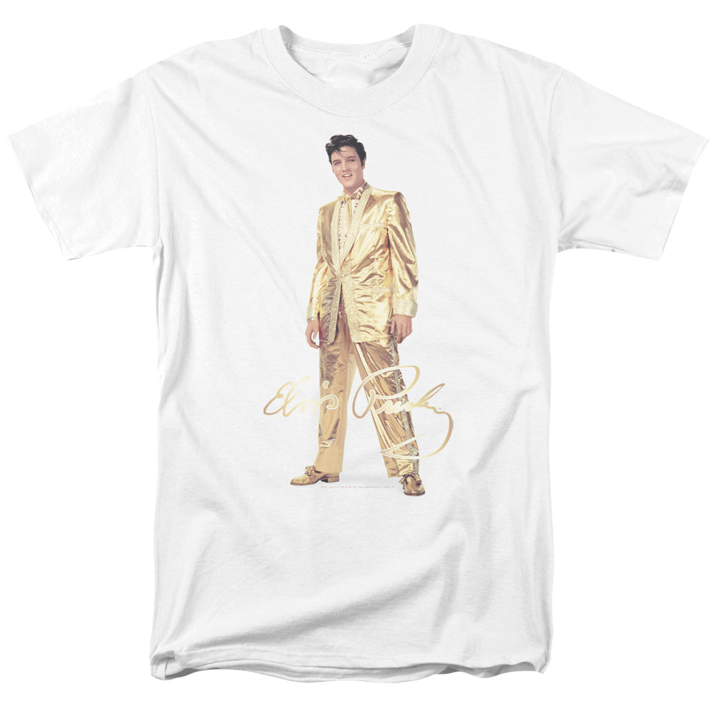 AN OFFCIALLY LICENSED ELVIS PRESLEY GOLD LAME SUIT MEN'S REGULAR FIT T-SHIRT WHITE