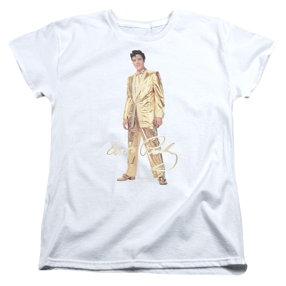 AN OFFCIALLY LICENSED ELVIS PRESLEY GOLD LAME SUIT WOMEN'S REGULAR FIT T-SHIRT WHITE