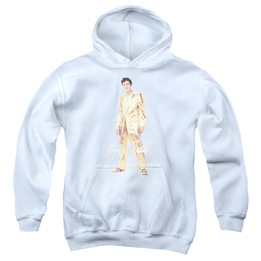 AN OFFCIALLY LICENSED ELVIS PRESLEY GOLD LAME SUIT YOUTH HOODIE WHITE