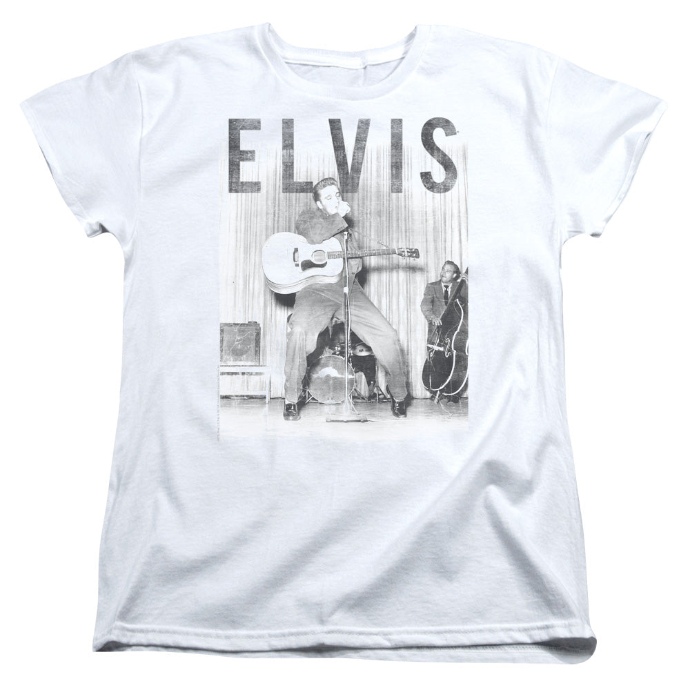 AN OFFCIALLY LICENSED ELVIS PRESLEY WITH THE BAND WOMEN'S REGULAR FIT T-SHIRT WHITE