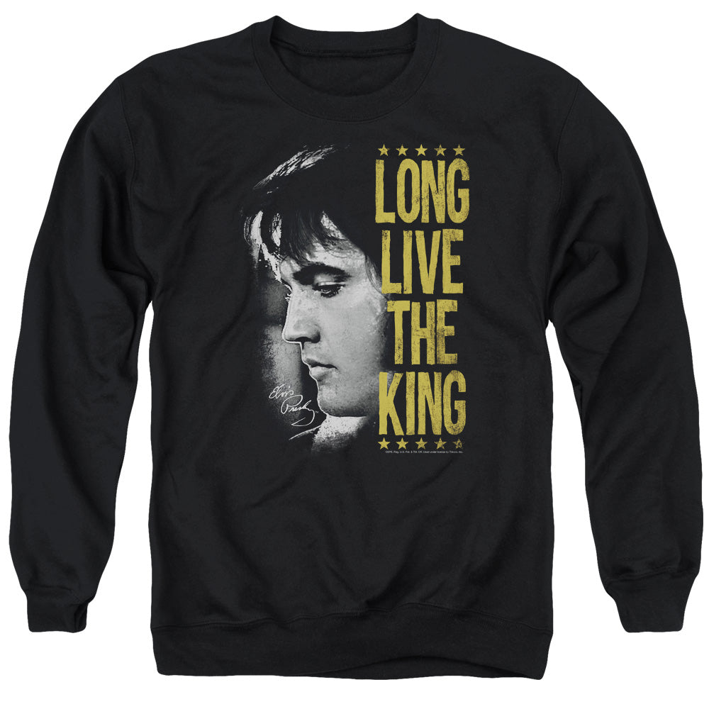 AN OFFCIALLY LICENSED ELVIS PRESLEY LONG LIVE THE KING ADULT UNISEX CREWNECK SWEATSHIRT BLACK