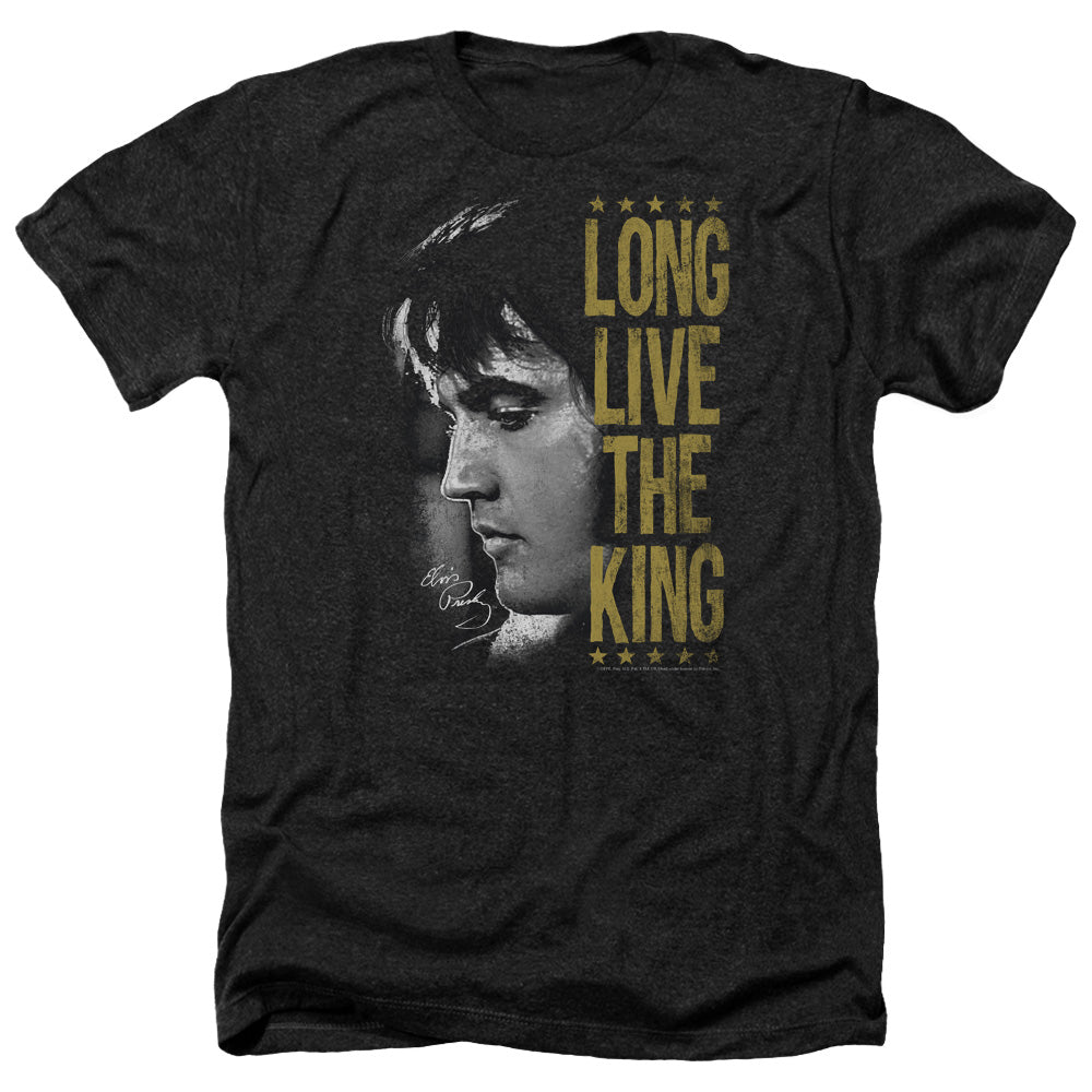 AN OFFCIALLY LICENSED ELVIS PRESLEY LONG LIVE THE KING MEN'S HEATHER T-SHIRT CHARCOAL