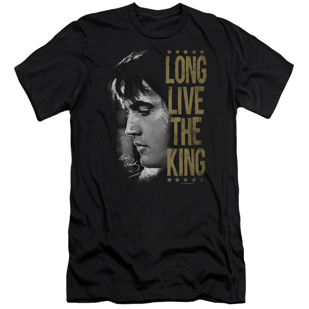AN OFFCIALLY LICENSED ELVIS PRESLEY LONG LIVE THE KING MEN'S PREMIUM SLIM FIT T-SHIRT BLACK