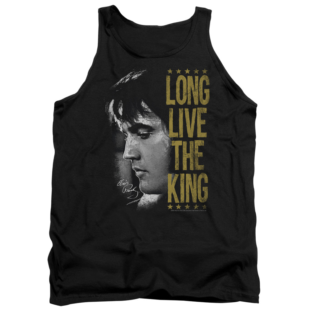 AN OFFCIALLY LICENSED ELVIS PRESLEY LONG LIVE THE KING ADULT UNISEX TANK TOP BLACK