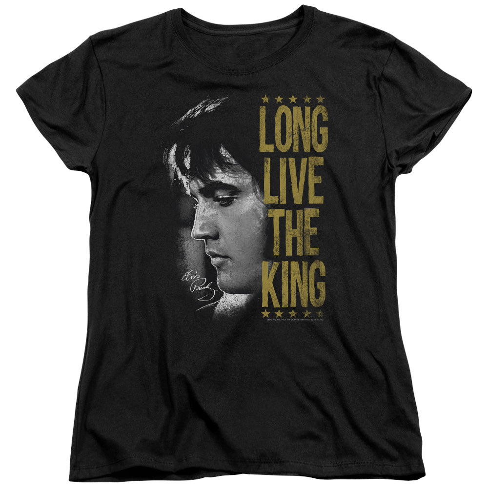 AN OFFCIALLY LICENSED ELVIS PRESLEY LONG LIVE THE KING WOMEN'S REGULAR FIT T-SHIRT BLACK