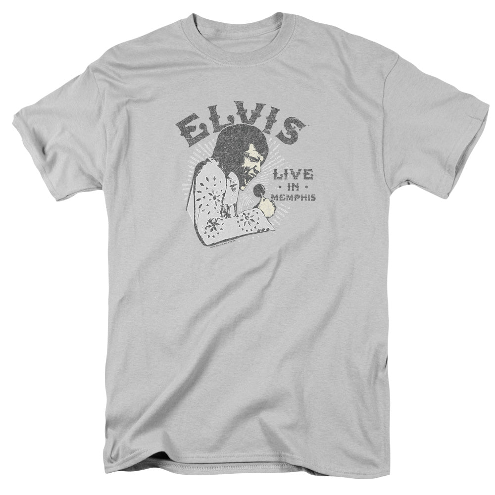AN OFFCIALLY LICENSED ELVIS PRESLEY LIVE IN MEMPHIS MEN'S REGULAR FIT T-SHIRT SILVER