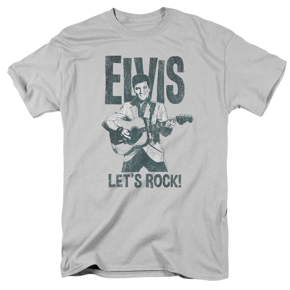 AN OFFCIALLY LICENSED ELVIS PRESLEY LETS ROCK MEN'S REGULAR FIT T-SHIRT SILVER