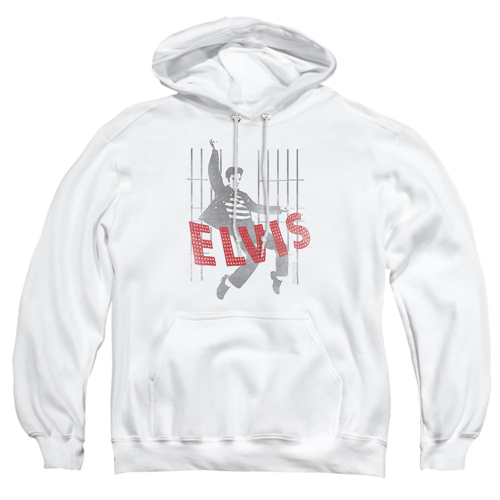 AN OFFCIALLY LICENSED ELVIS PRESLEY ICONIC POSE ADULT UNISEX PULLOVER HOODIE WHITE