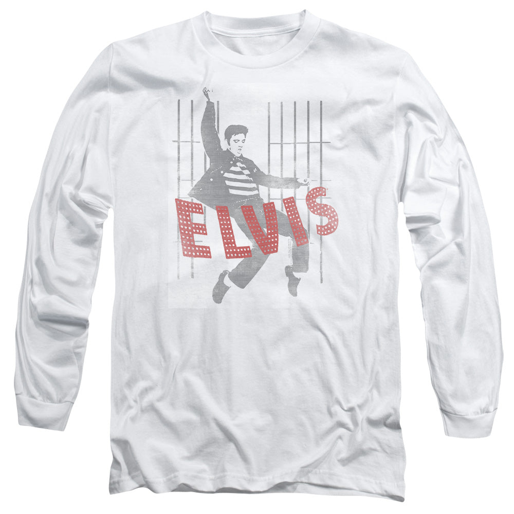 AN OFFCIALLY LICENSED ELVIS PRESLEY ICONIC POSE MEN'S LONG SLEEVE T-SHIRT WHITE