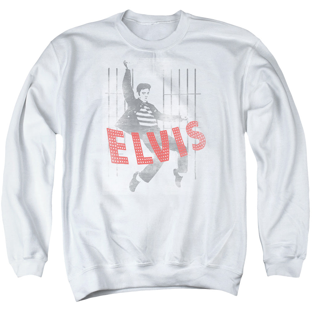 AN OFFCIALLY LICENSED ELVIS PRESLEY ICONIC POSE ADULT UNISEX CREWNECK SWEATSHIRT WHITE