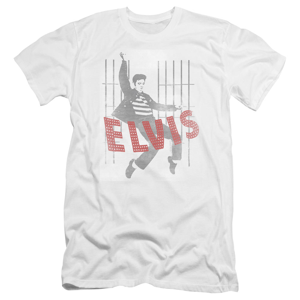 AN OFFCIALLY LICENSED ELVIS PRESLEY ICONIC POSE MEN'S PREMIUM SLIM FIT T-SHIRT WHITE