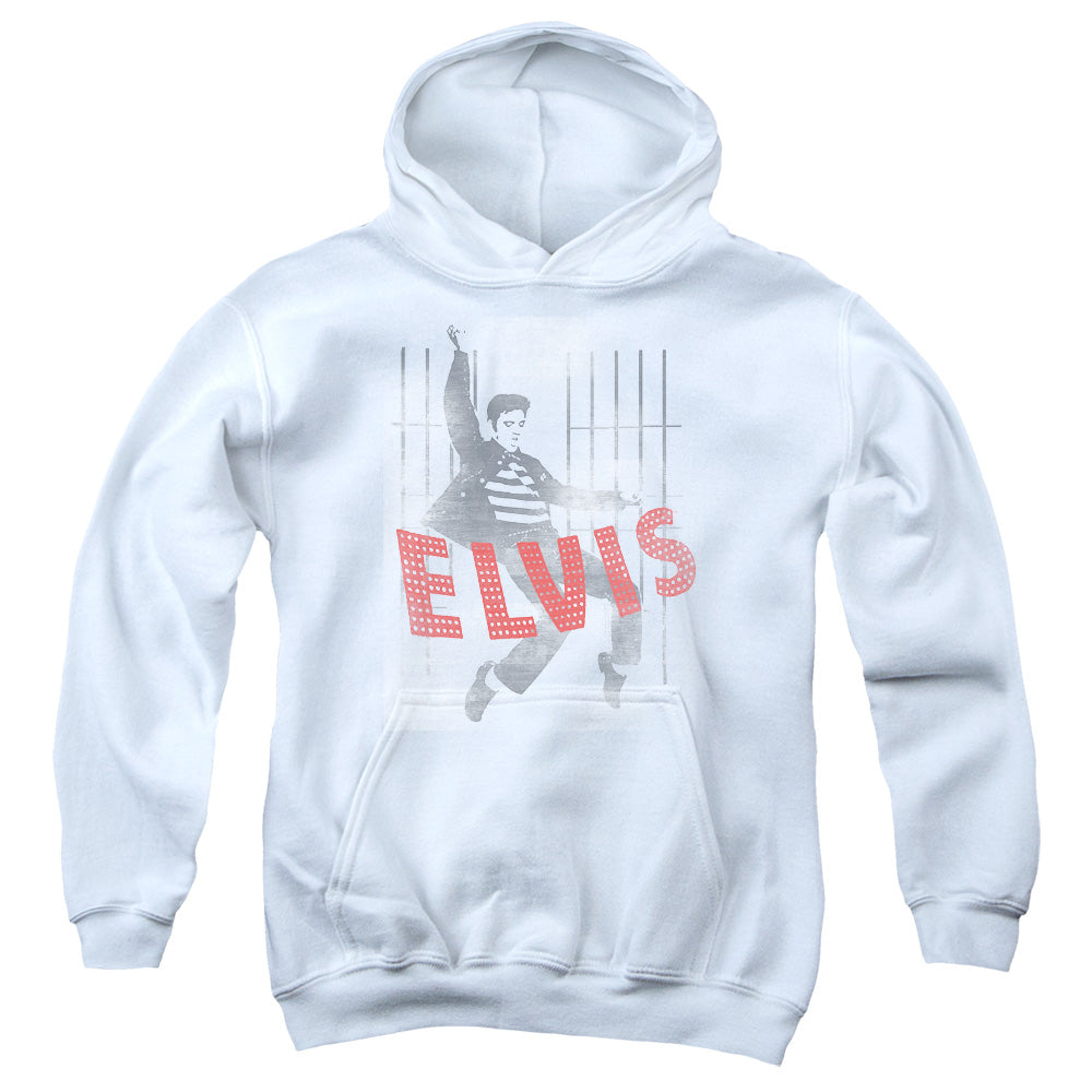 AN OFFCIALLY LICENSED ELVIS PRESLEY ICONIC POSE YOUTH HOODIE WHITE