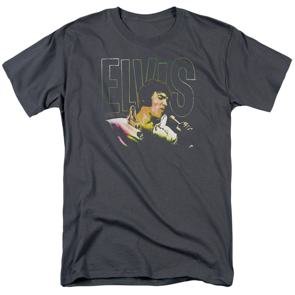 AN OFFCIALLY LICENSED ELVIS PRESLEY MULTICOLORED MEN'S REGULAR FIT T-SHIRT CHARCOAL