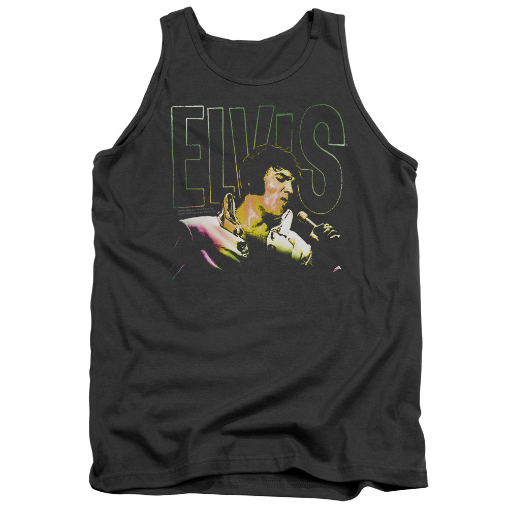 AN OFFCIALLY LICENSED ELVIS PRESLEY MULTICOLORED ADULT UNISEX TANK TOP CHARCOAL
