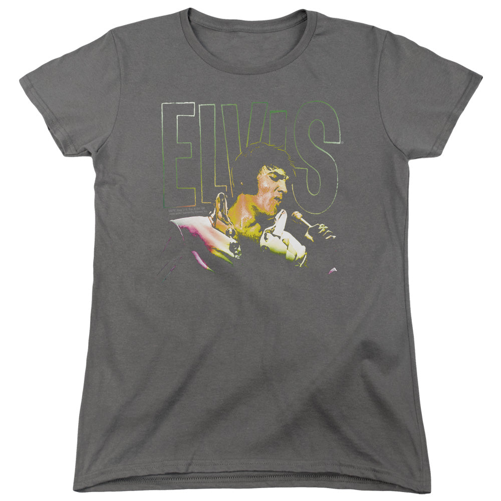 AN OFFCIALLY LICENSED ELVIS PRESLEY MULTICOLORED WOMEN'S REGULAR FIT T-SHIRT CHARCOAL
