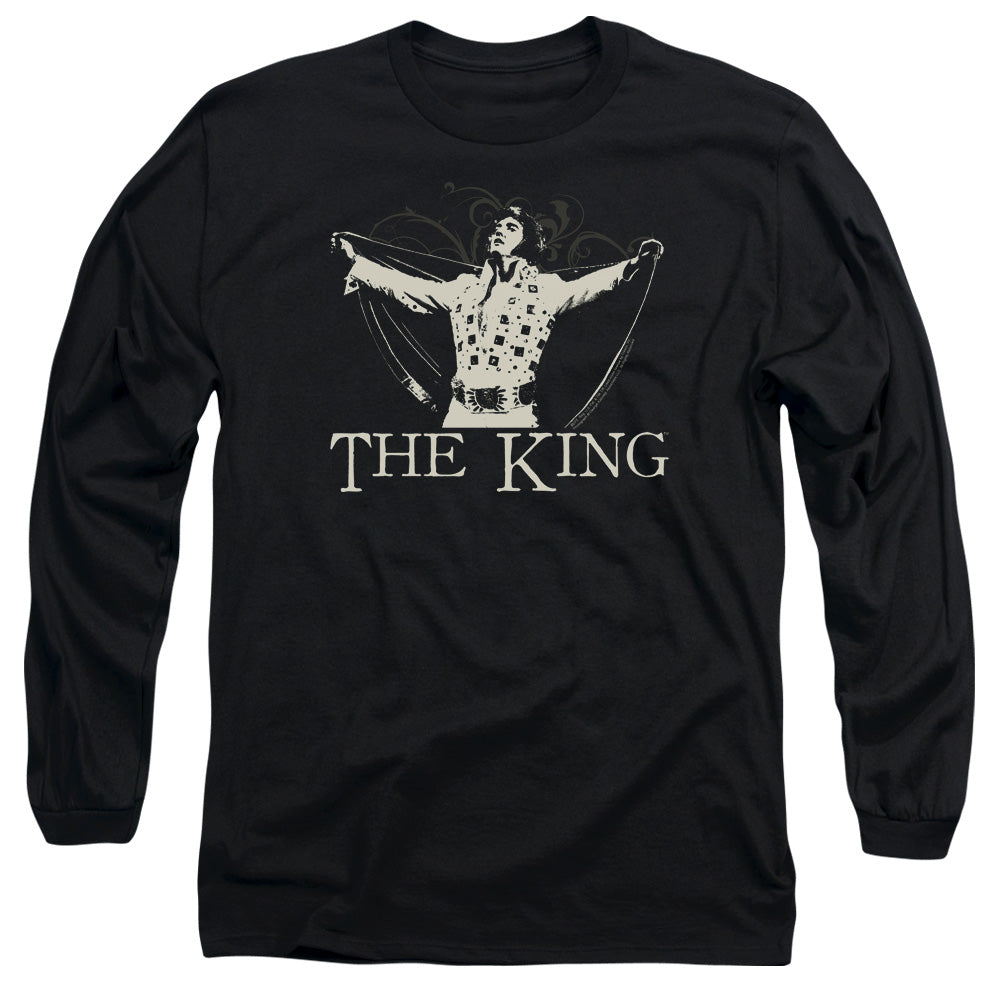 AN OFFCIALLY LICENSED ELVIS PRESLEY ORNATE KING MEN'S LONG SLEEVE T-SHIRT BLACK