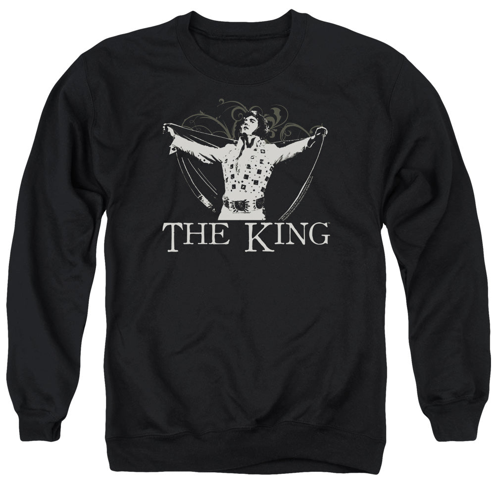 AN OFFCIALLY LICENSED ELVIS PRESLEY ORNATE KING ADULT UNISEX CREWNECK SWEATSHIRT BLACK
