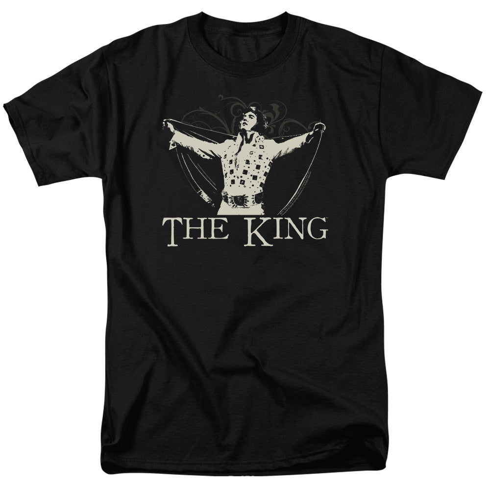 AN OFFCIALLY LICENSED ELVIS PRESLEY ORNATE KING MEN'S REGULAR FIT T-SHIRT BLACK
