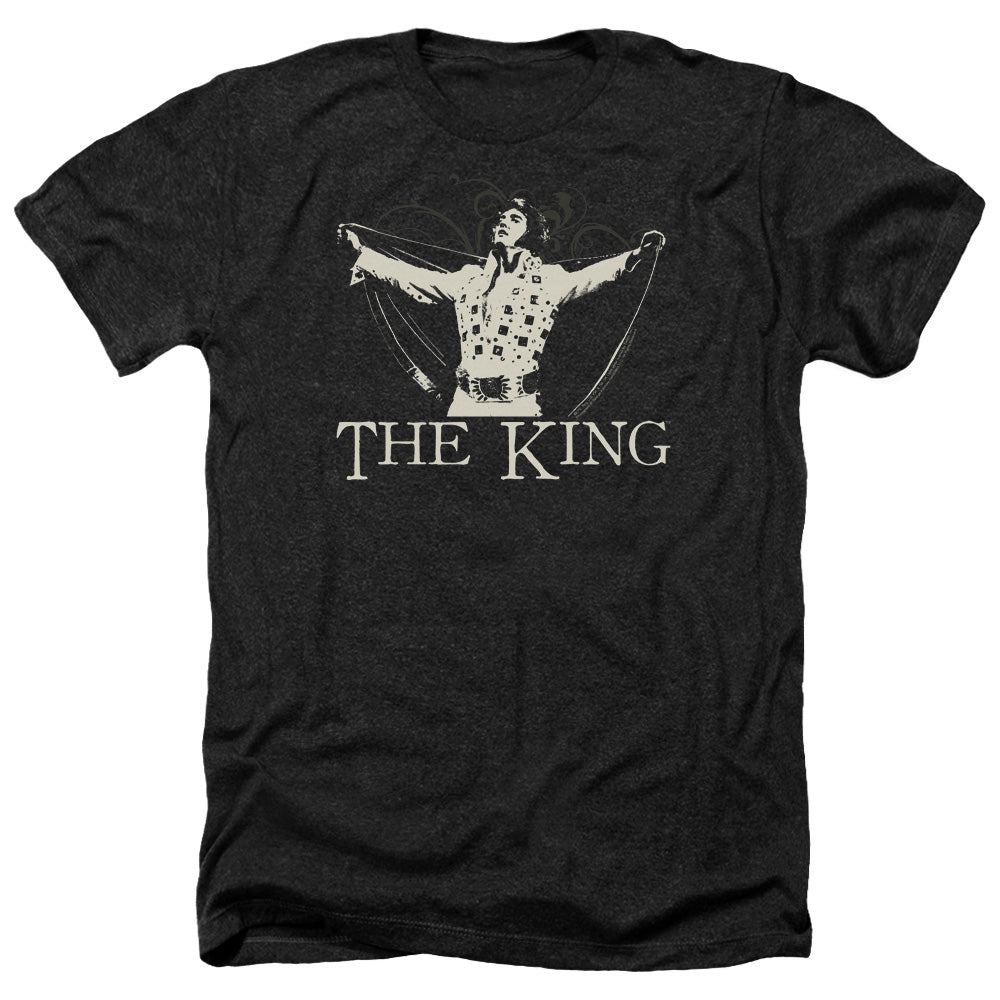 AN OFFCIALLY LICENSED ELVIS PRESLEY ORNATE KING MEN'S HEATHER T-SHIRT CHARCOAL