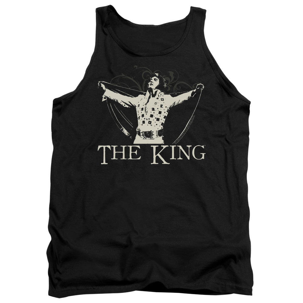 AN OFFCIALLY LICENSED ELVIS PRESLEY ORNATE KING ADULT UNISEX TANK TOP BLACK