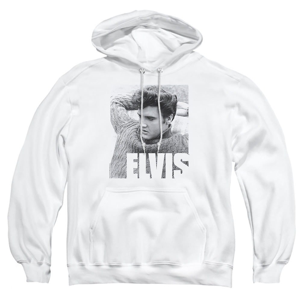 AN OFFCIALLY LICENSED ELVIS PRESLEY RELAXING ADULT UNISEX PULLOVER HOODIE WHITE