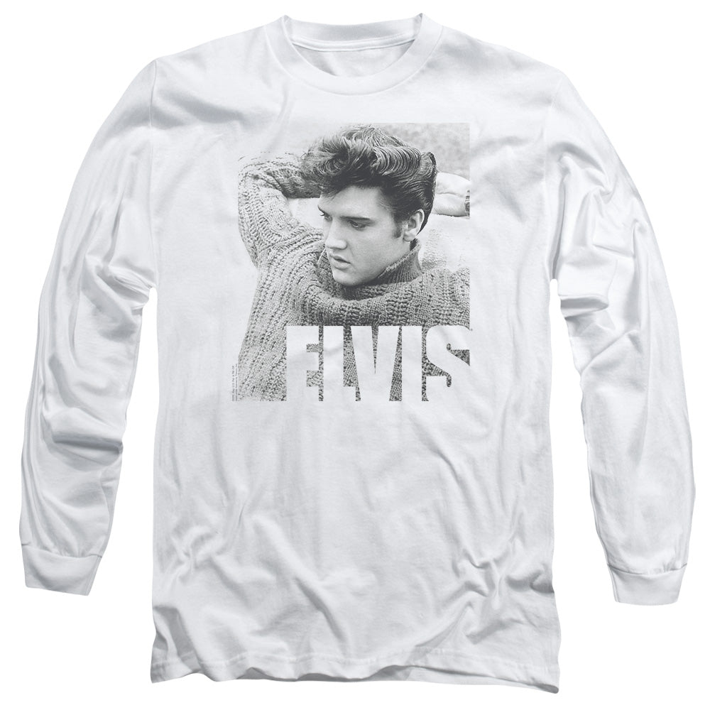 AN OFFCIALLY LICENSED ELVIS PRESLEY RELAXING MEN'S LONG SLEEVE T-SHIRT WHITE