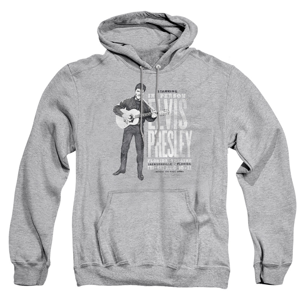 AN OFFCIALLY LICENSED ELVIS PRESLEY IN PERSON ADULT UNISEX PULLOVER HOODIE ATHLETIC HEATHER
