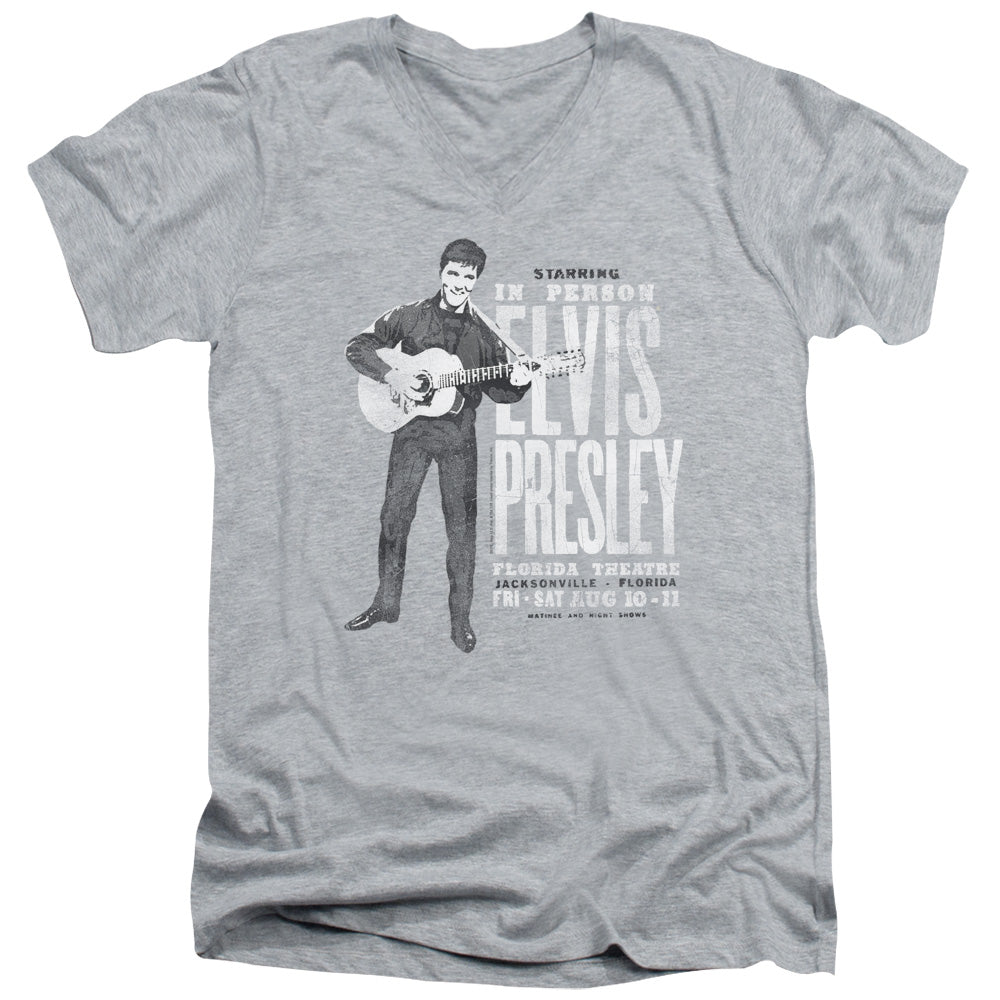 AN OFFCIALLY LICENSED ELVIS PRESLEY IN PERSON MEN'S V-NECK T-SHIRT ATHLETIC HEATHER