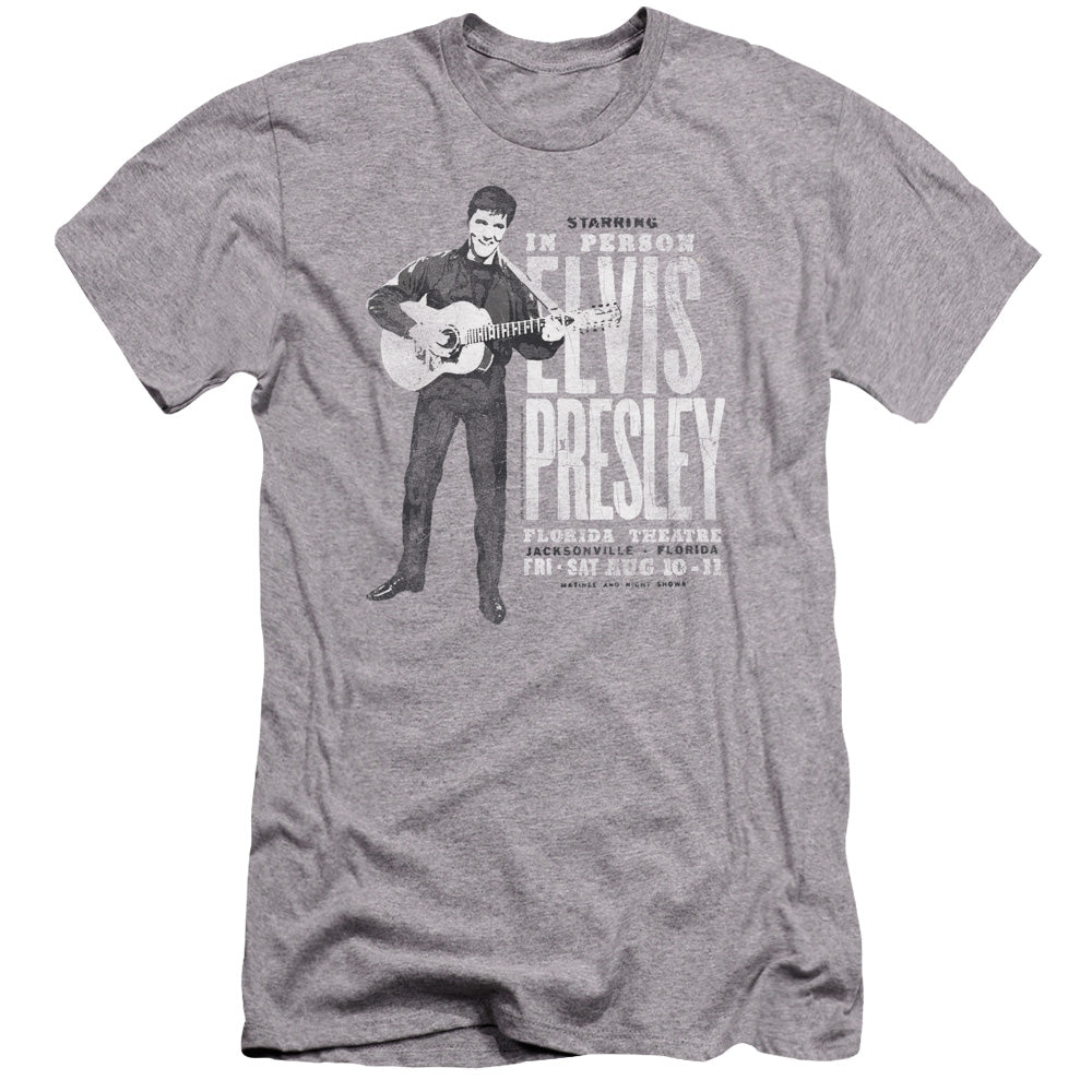 AN OFFCIALLY LICENSED ELVIS PRESLEY IN PERSON MEN'S PREMIUM SLIM FIT T-SHIRT ATHLETIC HEATHER