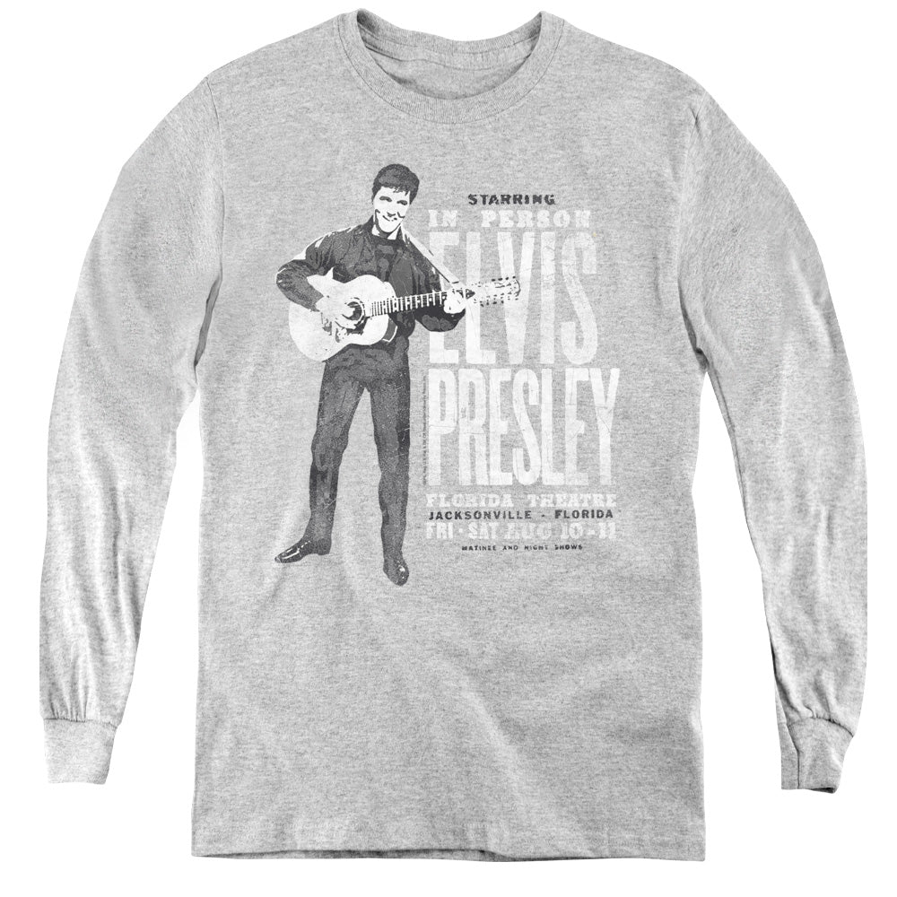 AN OFFCIALLY LICENSED ELVIS PRESLEY IN PERSON YOUTH LONG SLEEVE T-SHIRT ATHLETIC HEATHER
