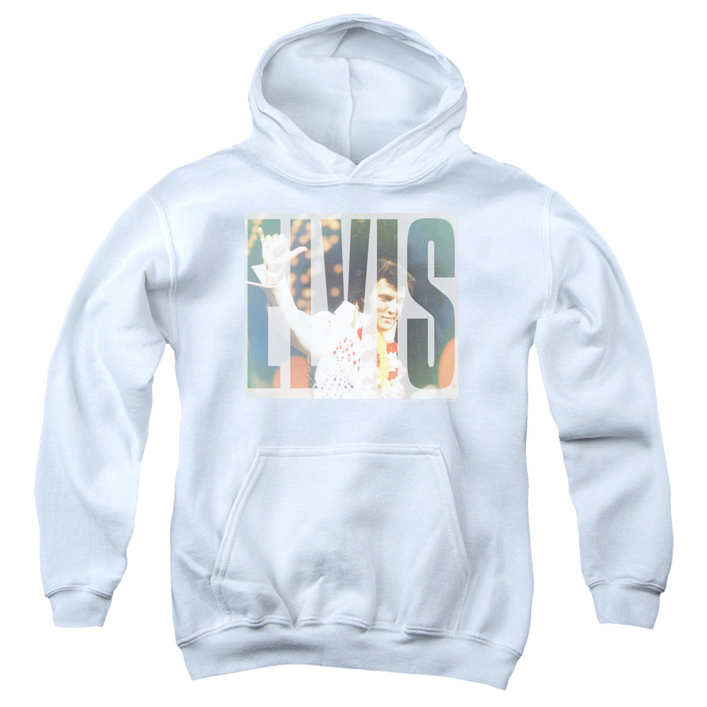 AN OFFCIALLY LICENSED ELVIS PRESLEY ALOHA KNOCKOUT YOUTH HOODIE WHITE