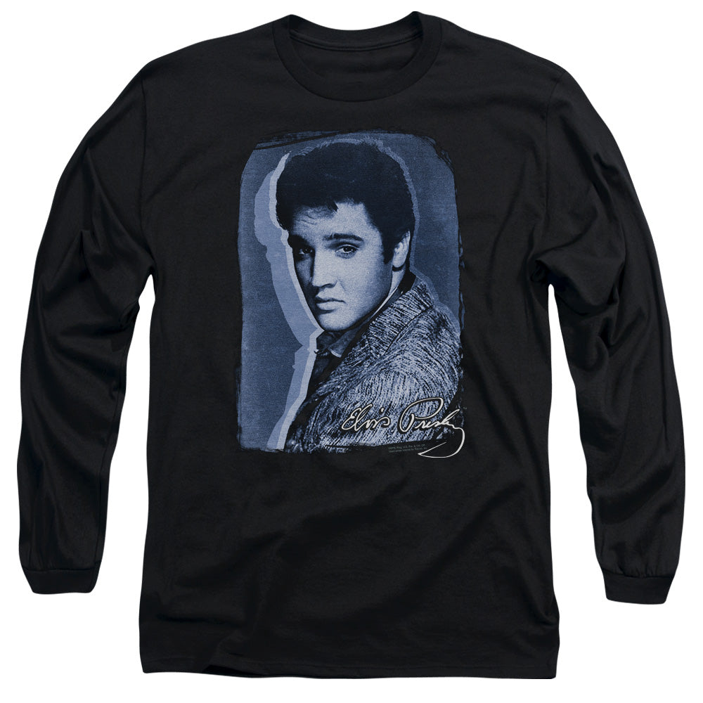 AN OFFCIALLY LICENSED ELVIS PRESLEY OVERLAY MEN'S LONG SLEEVE T-SHIRT BLACK