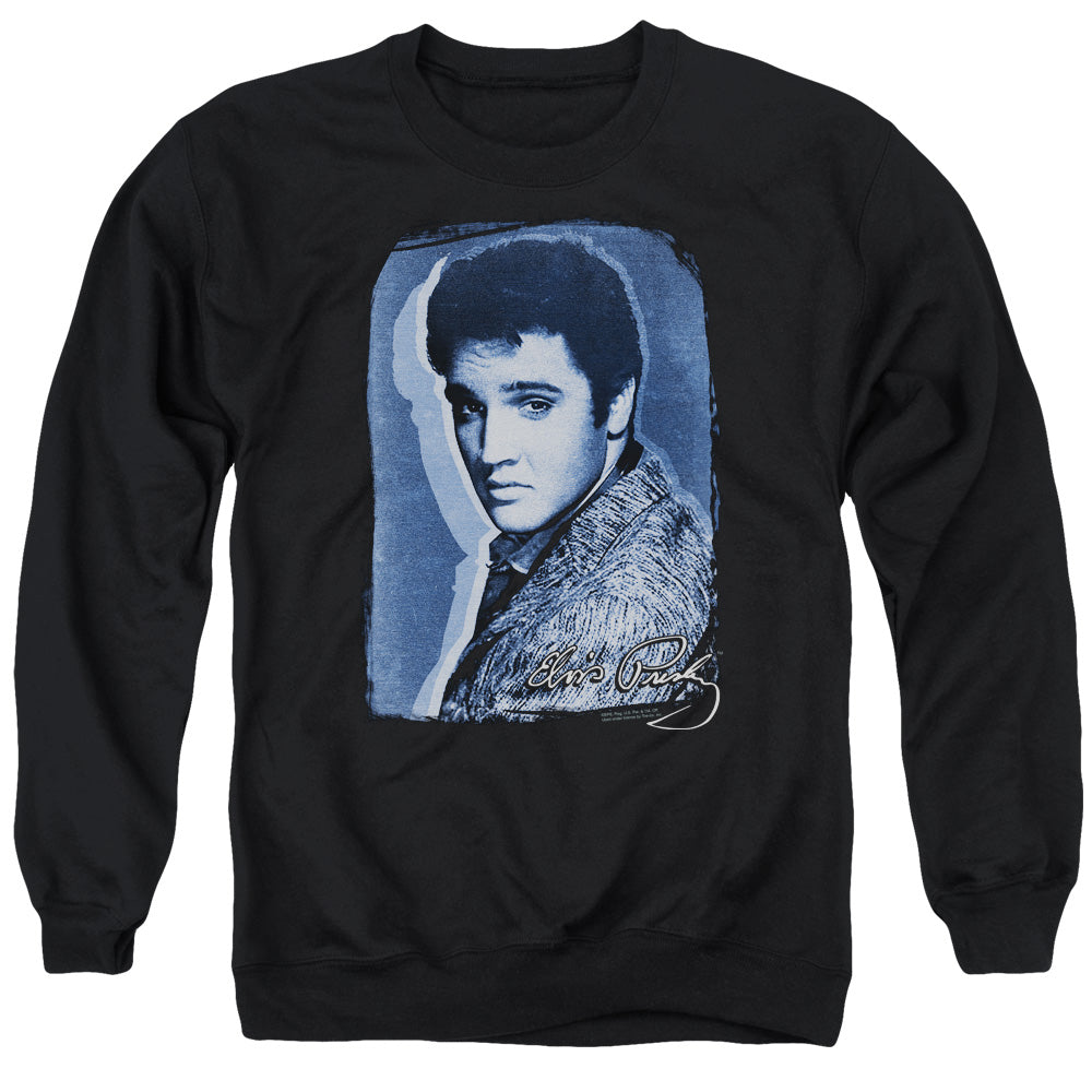 AN OFFCIALLY LICENSED ELVIS PRESLEY OVERLAY ADULT UNISEX CREWNECK SWEATSHIRT BLACK