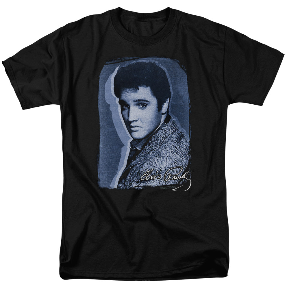 AN OFFCIALLY LICENSED ELVIS PRESLEY OVERLAY MEN'S REGULAR FIT T-SHIRT BLACK
