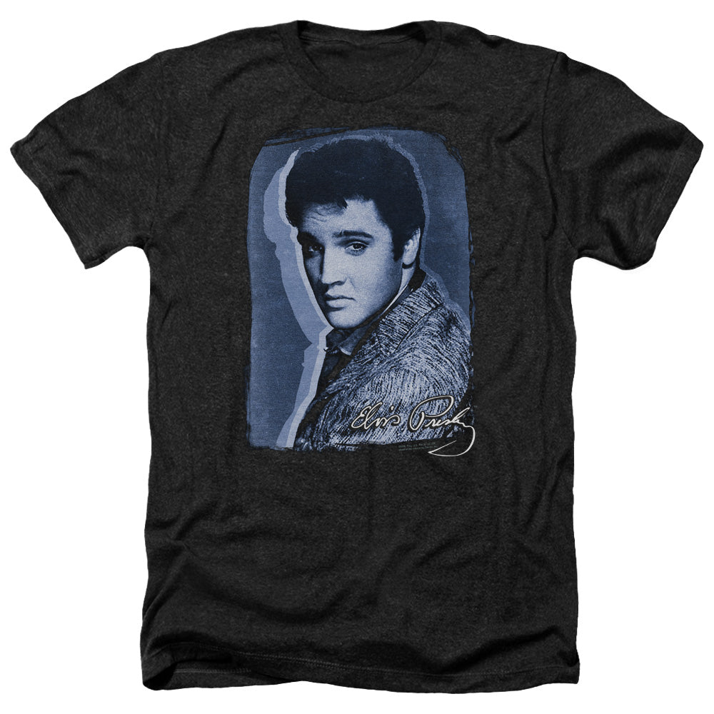 AN OFFCIALLY LICENSED ELVIS PRESLEY OVERLAY MEN'S HEATHER T-SHIRT CHARCOAL